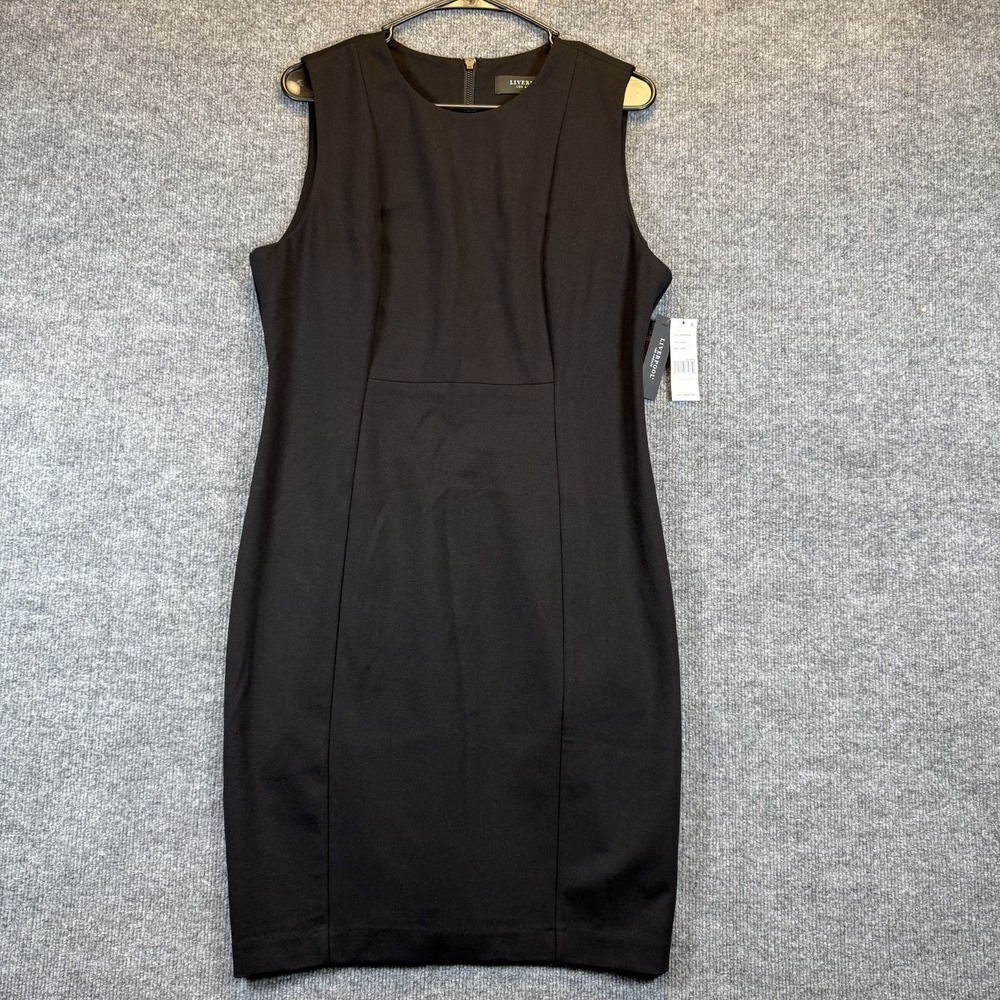 Liverpool Sheath Dress Black 6/28 Sleeveless Zip Pleated Business Cocktail NWT